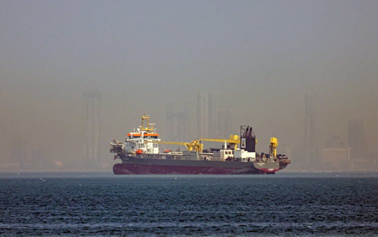 A vessel anchored off the coast of Dubai.