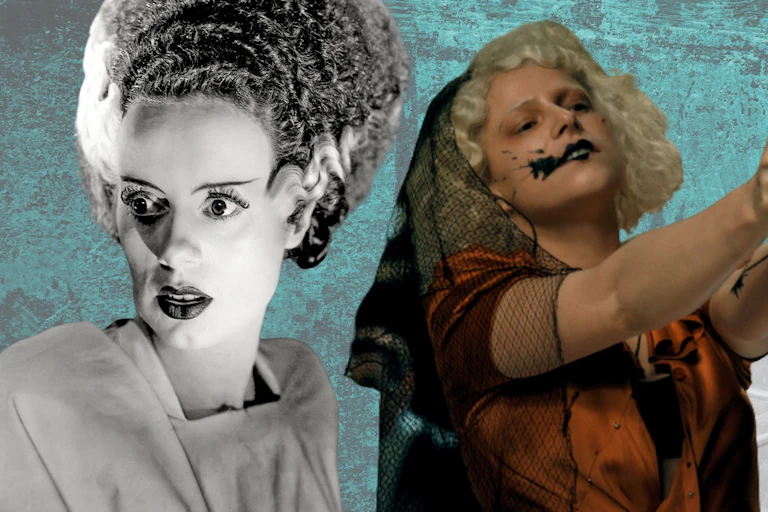 Elsa Lanchster, Jessie Buckley and Emma Stone as the Bride.