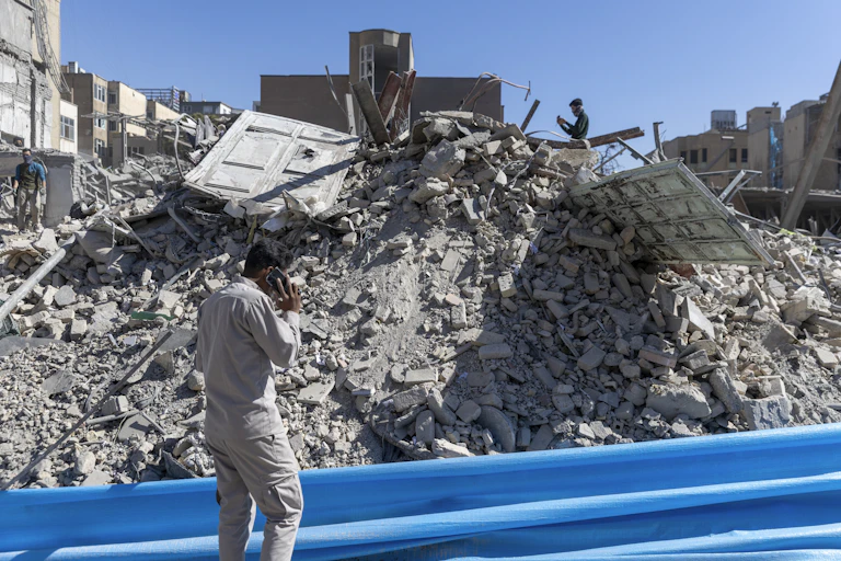 The rubble of a building destroyed in airstrikes.