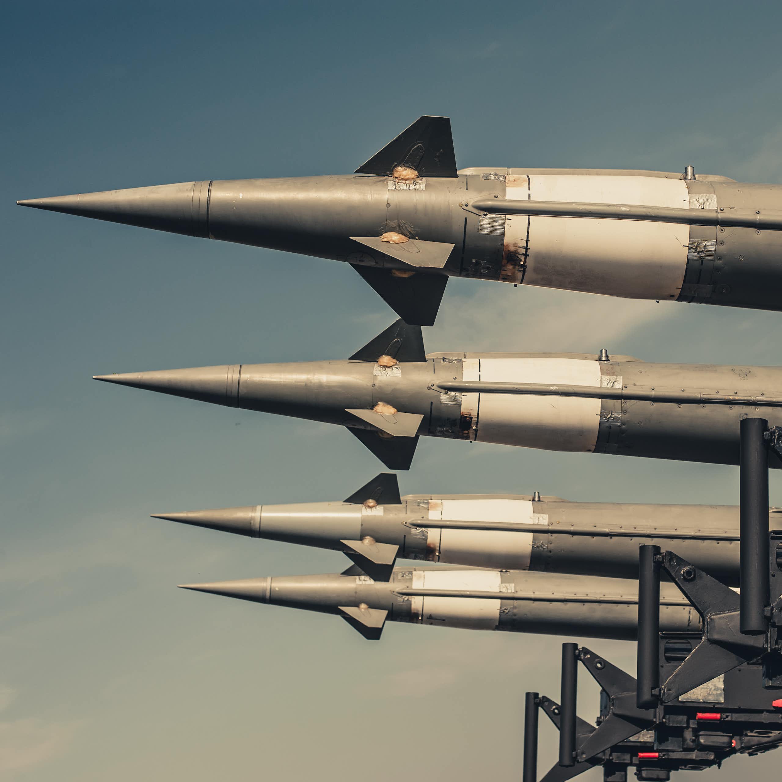 Defensive missiles pointed towards the sky.