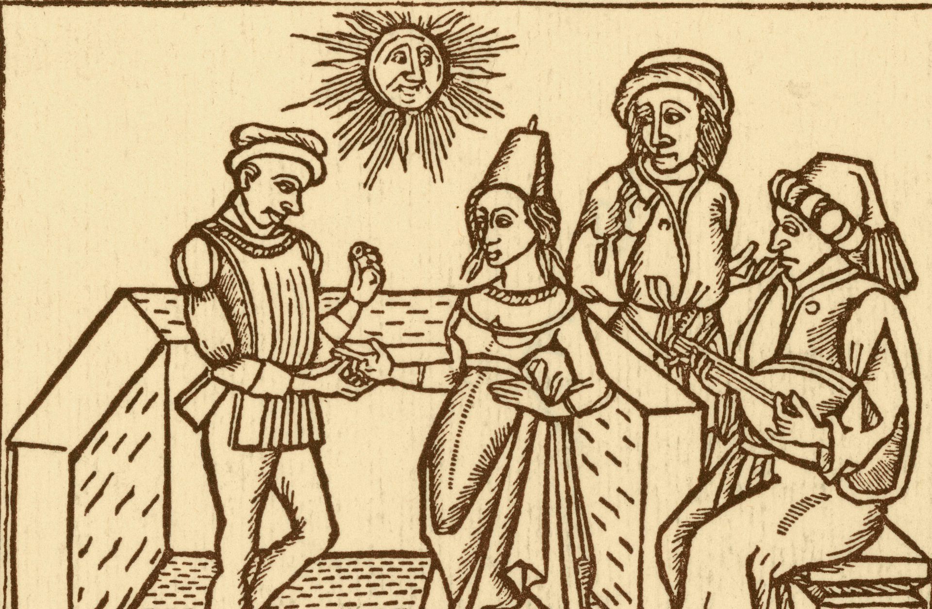 Medieval illustration of a couple getting married