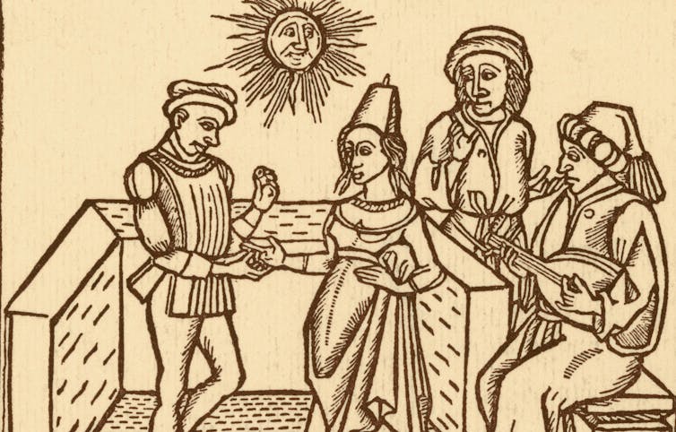 Medieval illustration of a couple getting married