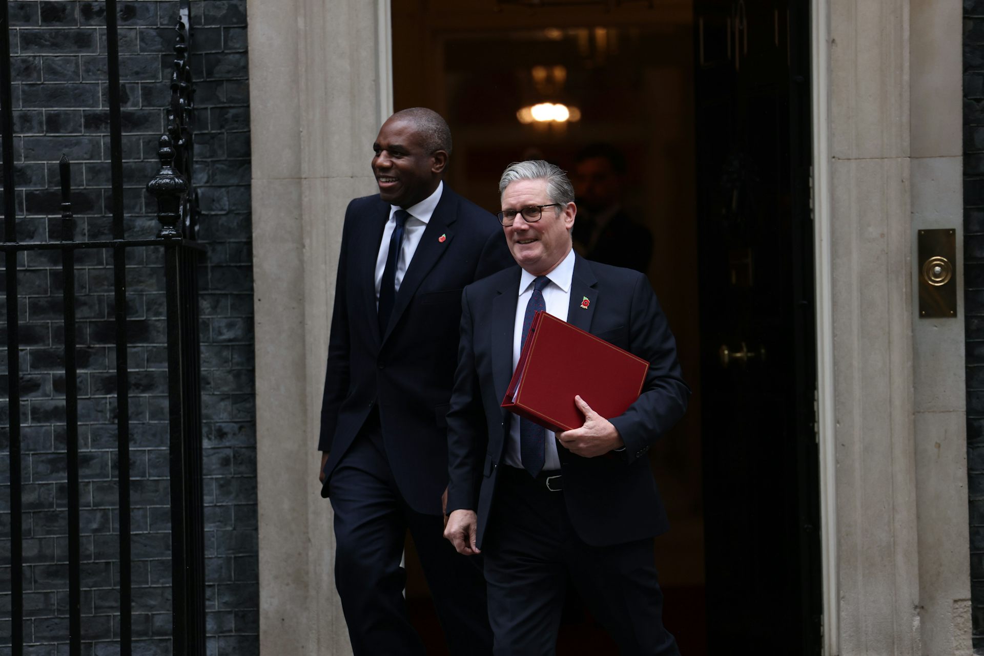 Starmer and Lammy walking out of Number 10
