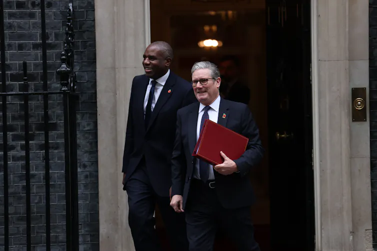 Starmer and Lammy walking out of Number 10