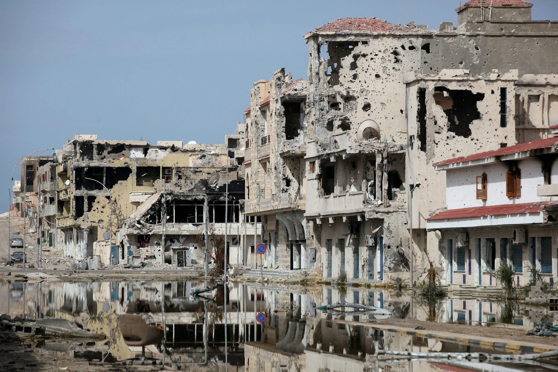 Damaged buildings in the city of Sirte in Libya.