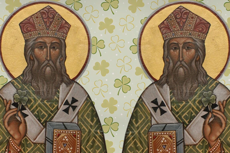 Two mirror images of St Patrick
