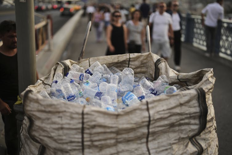 Cómo convertimos los residuos plásticos en vinagre: un gran avance en la luz del sol 2 una bolsa grande llena de botellas de agua de plástico