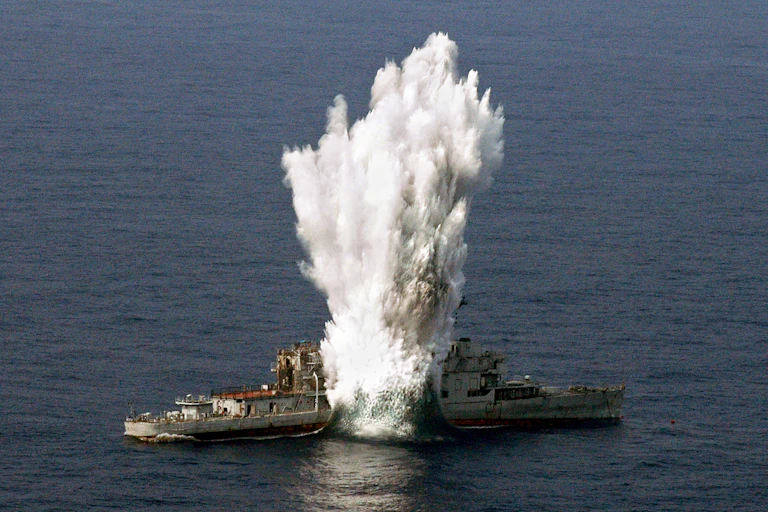 A small ship exploding