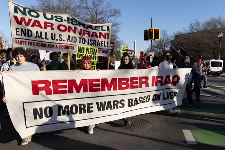 An anti-war protest march in Washington DC on February 28 2026.