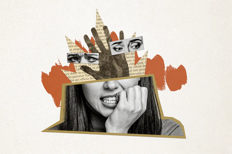 Collage con partes del rostro humano que simboliza la preocupación