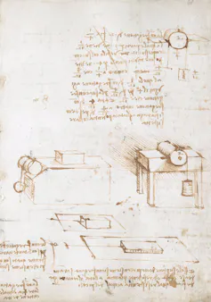 Leonardo da Vinci's sketches of his pioneering friction experiments.