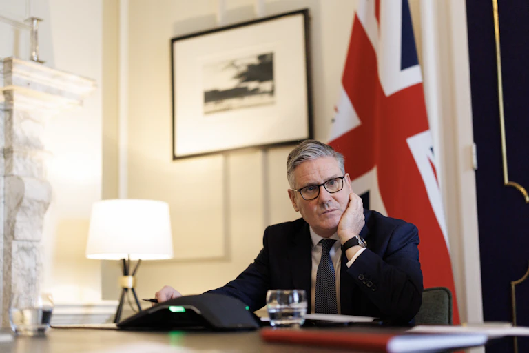Keir Starmer on a conference call.