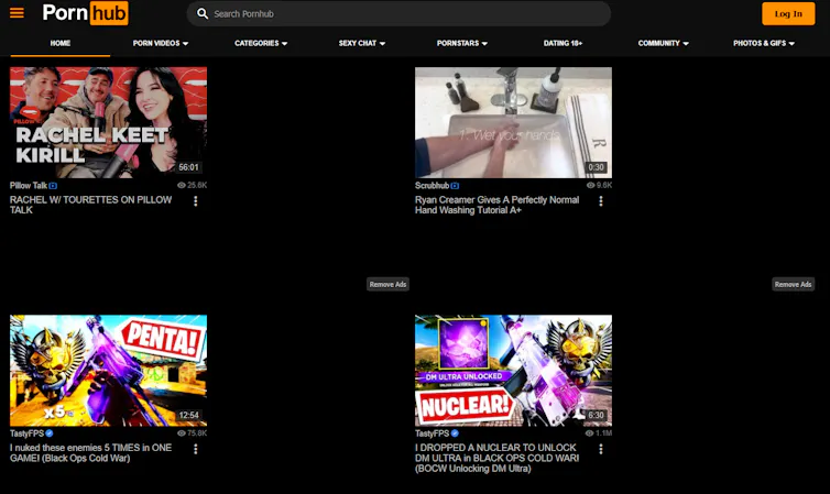 A black and orange webpage with four video advertisements.