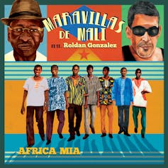 An album cover showing a brightly coloured illustration of seven young African men in a row.