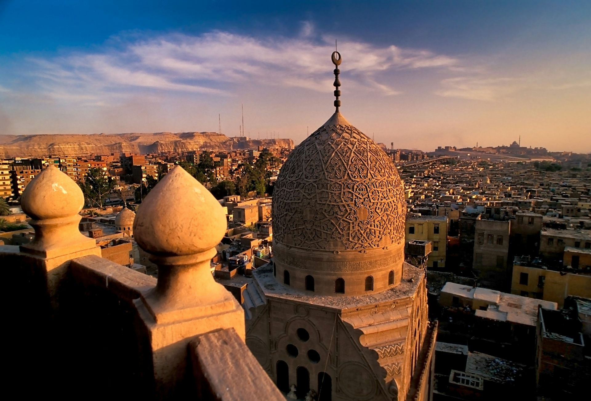 Qaitbey mosque and skyline of The City of the Dead.