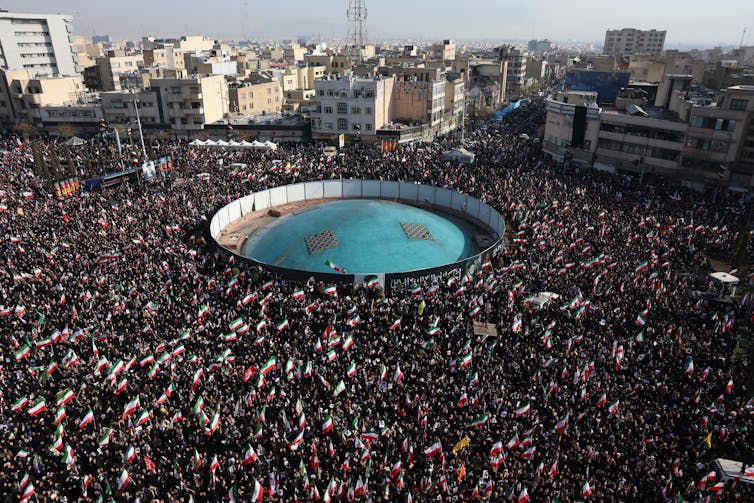 A large crowd gathered in the Enqelab Square in central Tehran.