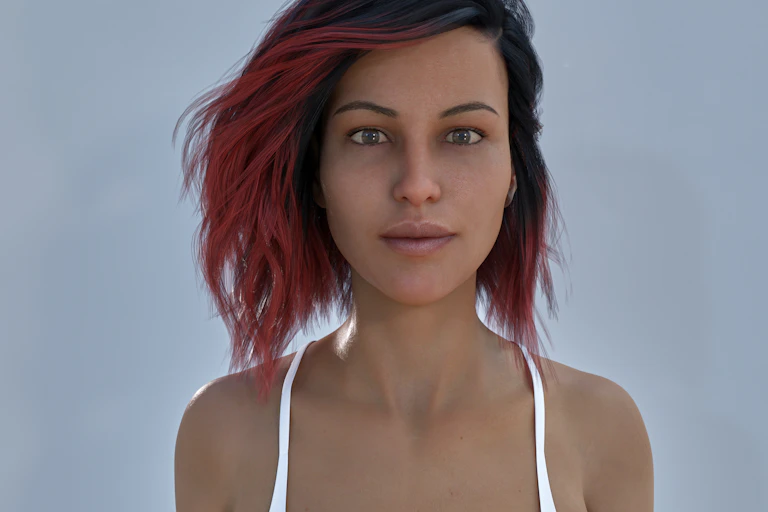 Imagen renderizada en 3D de una mujer joven.