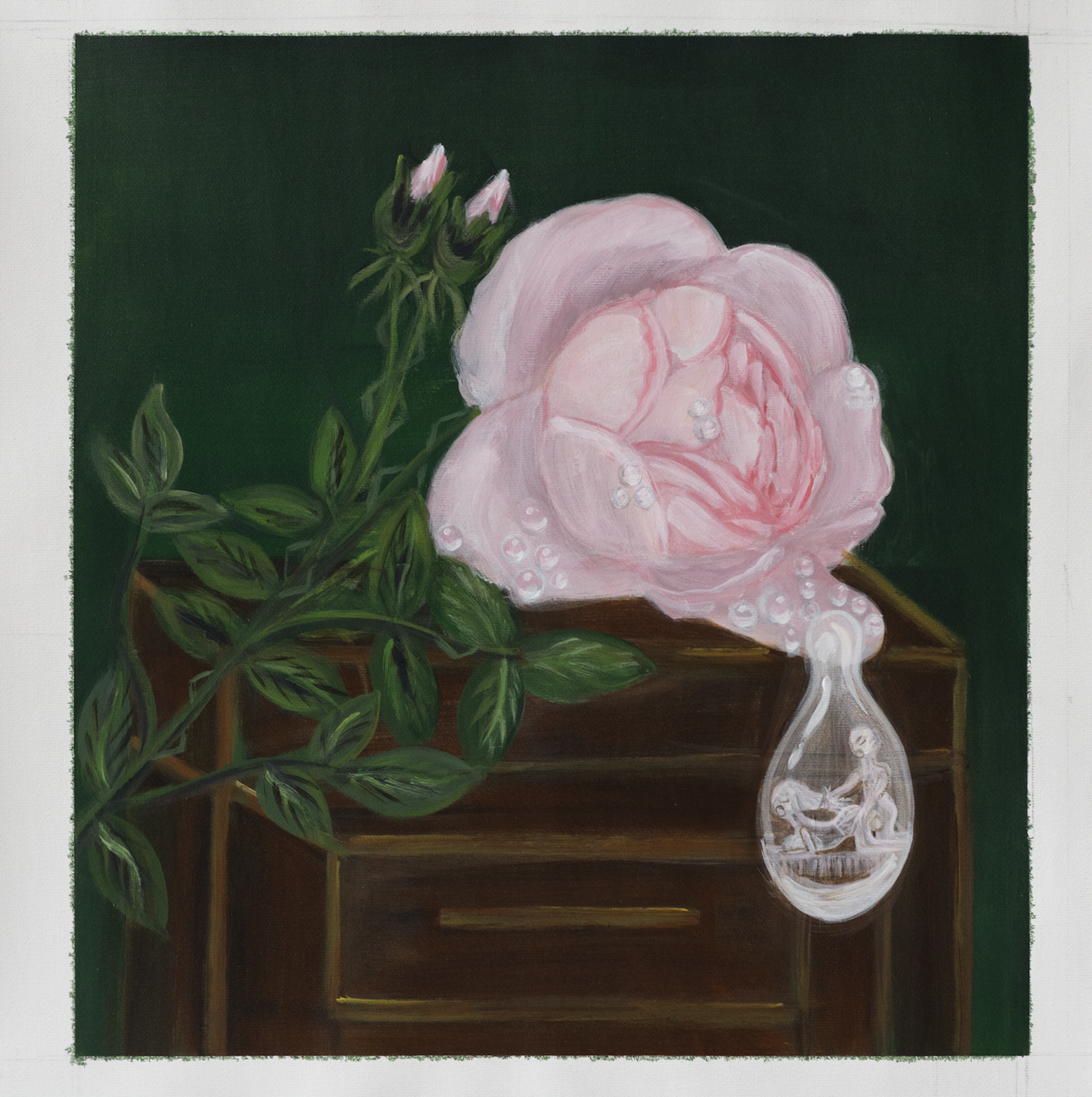 Painting of a rose crying a teardrop