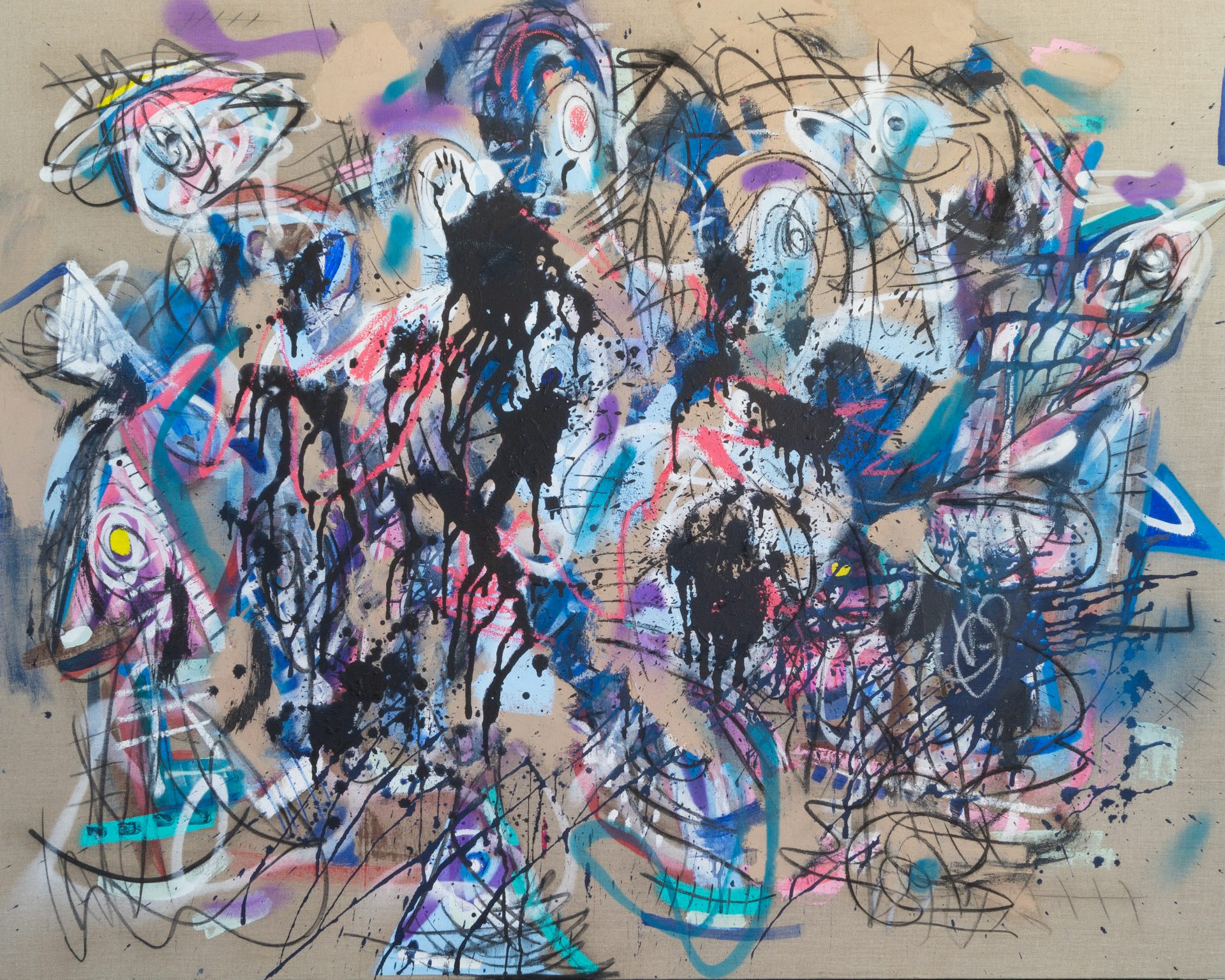 An abstract many-coloured surreal painting