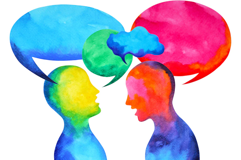 Illustration of two people having an intense conversation.