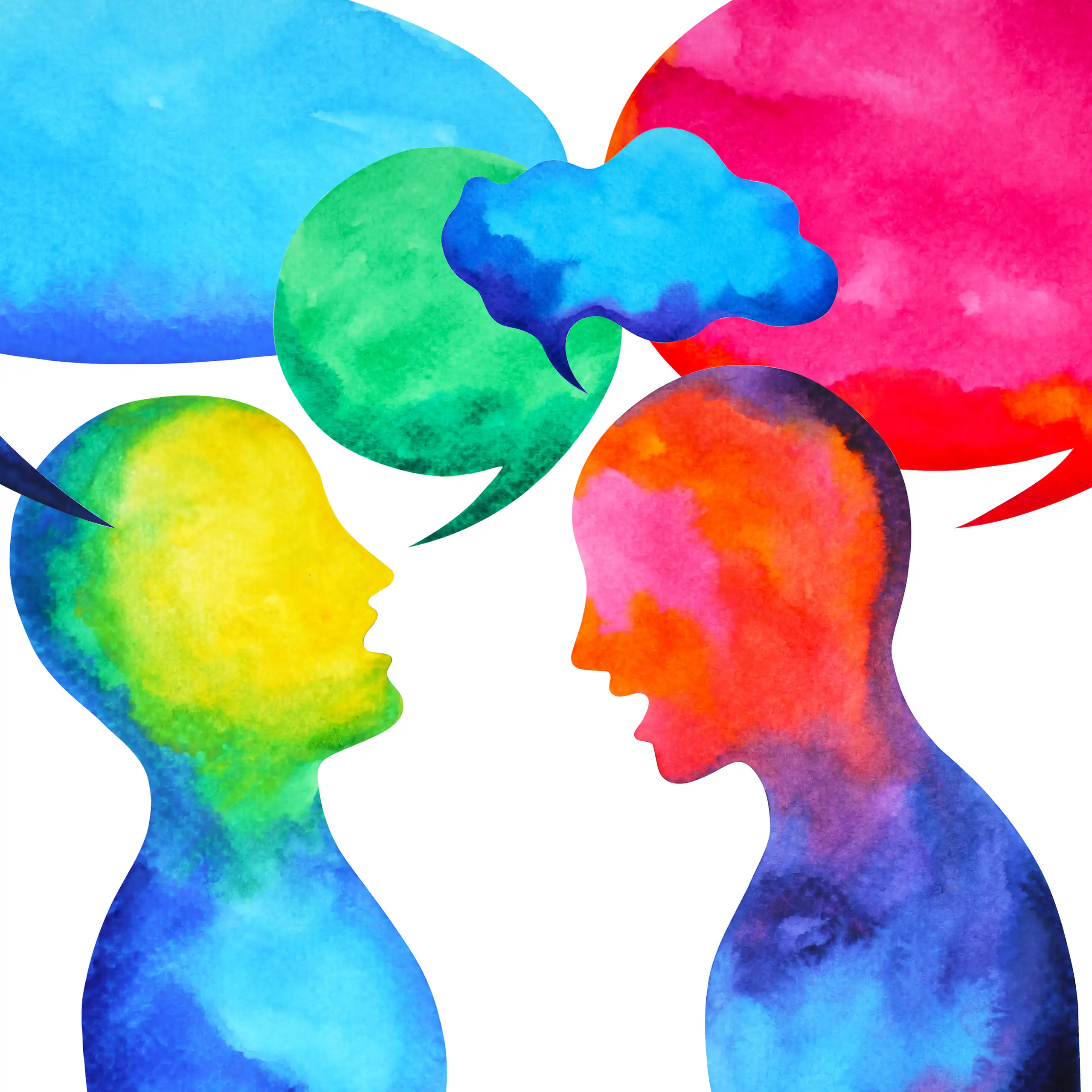 Illustration of two people having an intense conversation.