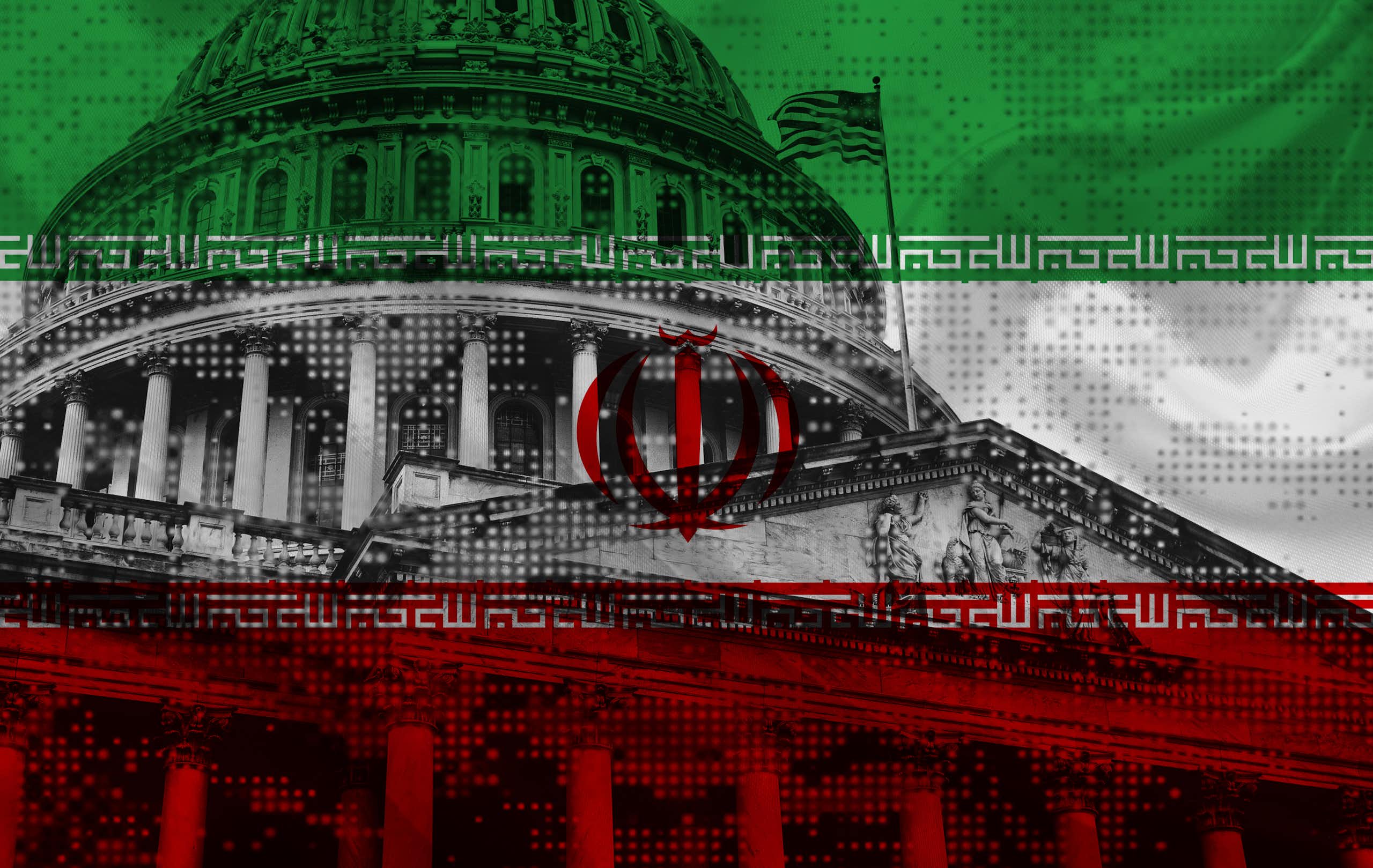 A photo of the US Capitol dome and an Iranian flag superimposed on it.