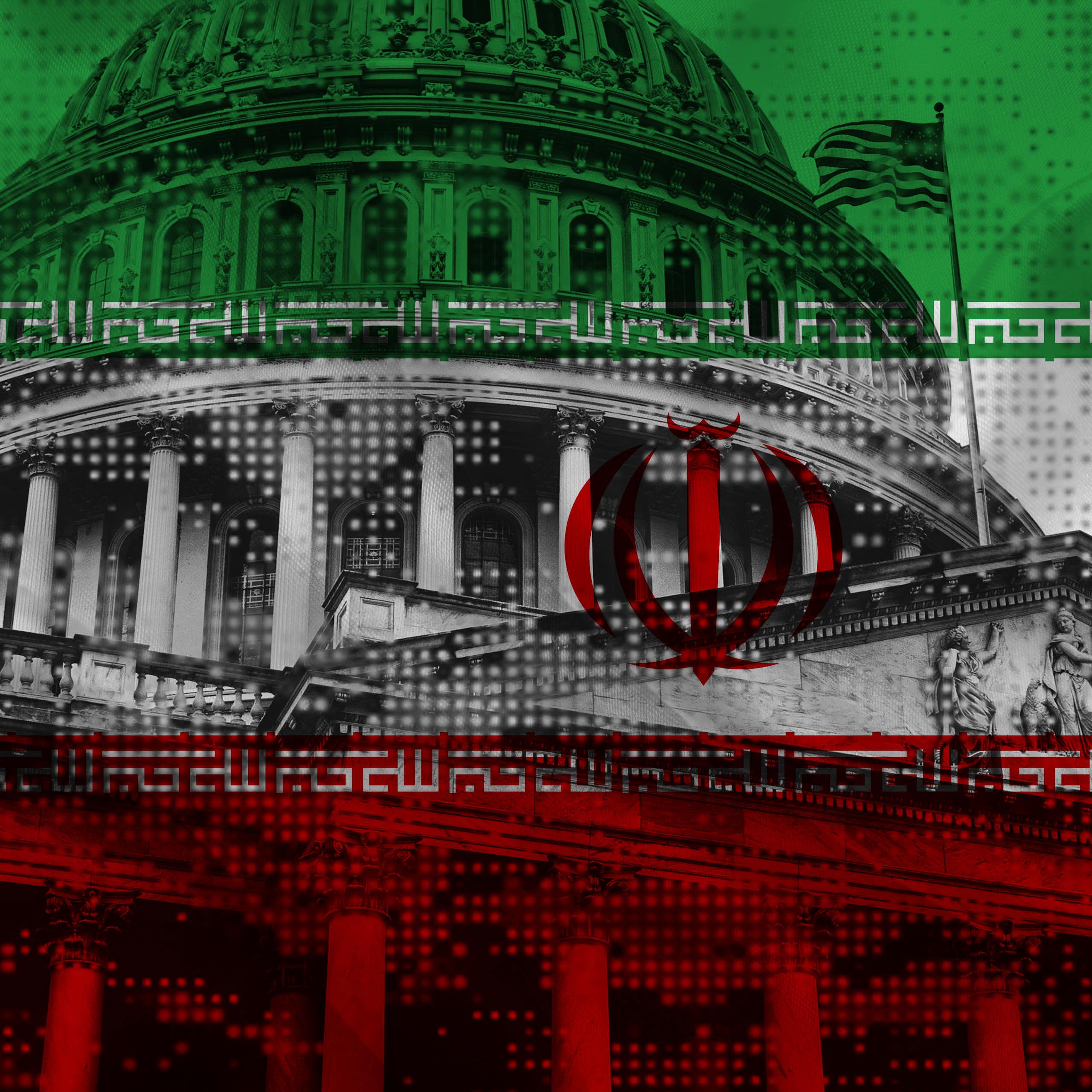 A photo of the US Capitol dome and an Iranian flag superimposed on it.