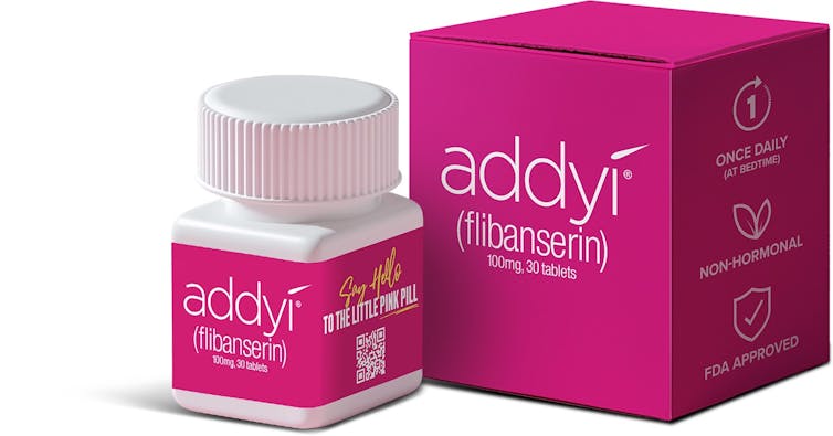 La píldora rosa: un nuevo documental expone la larga batalla para llevar Addii, el primer fármaco para la libido femenina, al mercado 2 Frasco con comprimidos al lado de la caja.