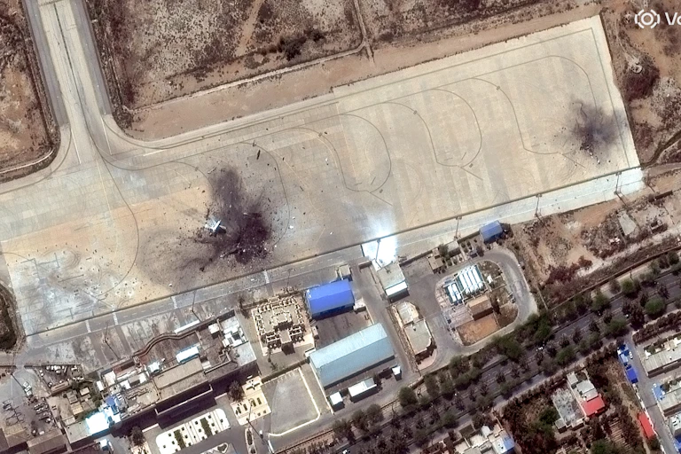 Satellite image of destroyed aircraft at airport