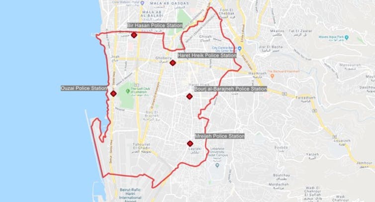 Map of Dahiyeh, southern Beirut