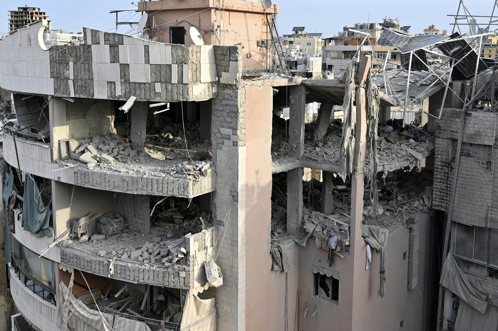 Wrecked buildings in Dahiyeh, Beirut.