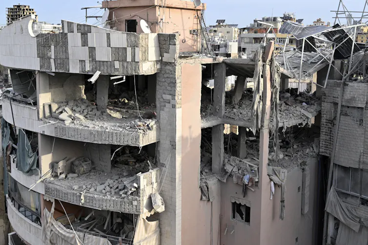 Wrecked buildings in Dahiyeh, Beirut.