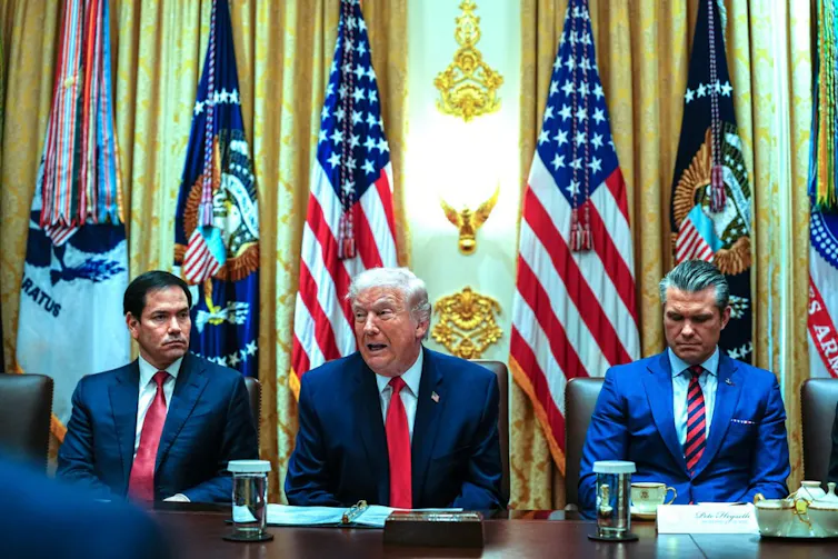 Marco Rubio, Donald Trump and Pete Hegseth.