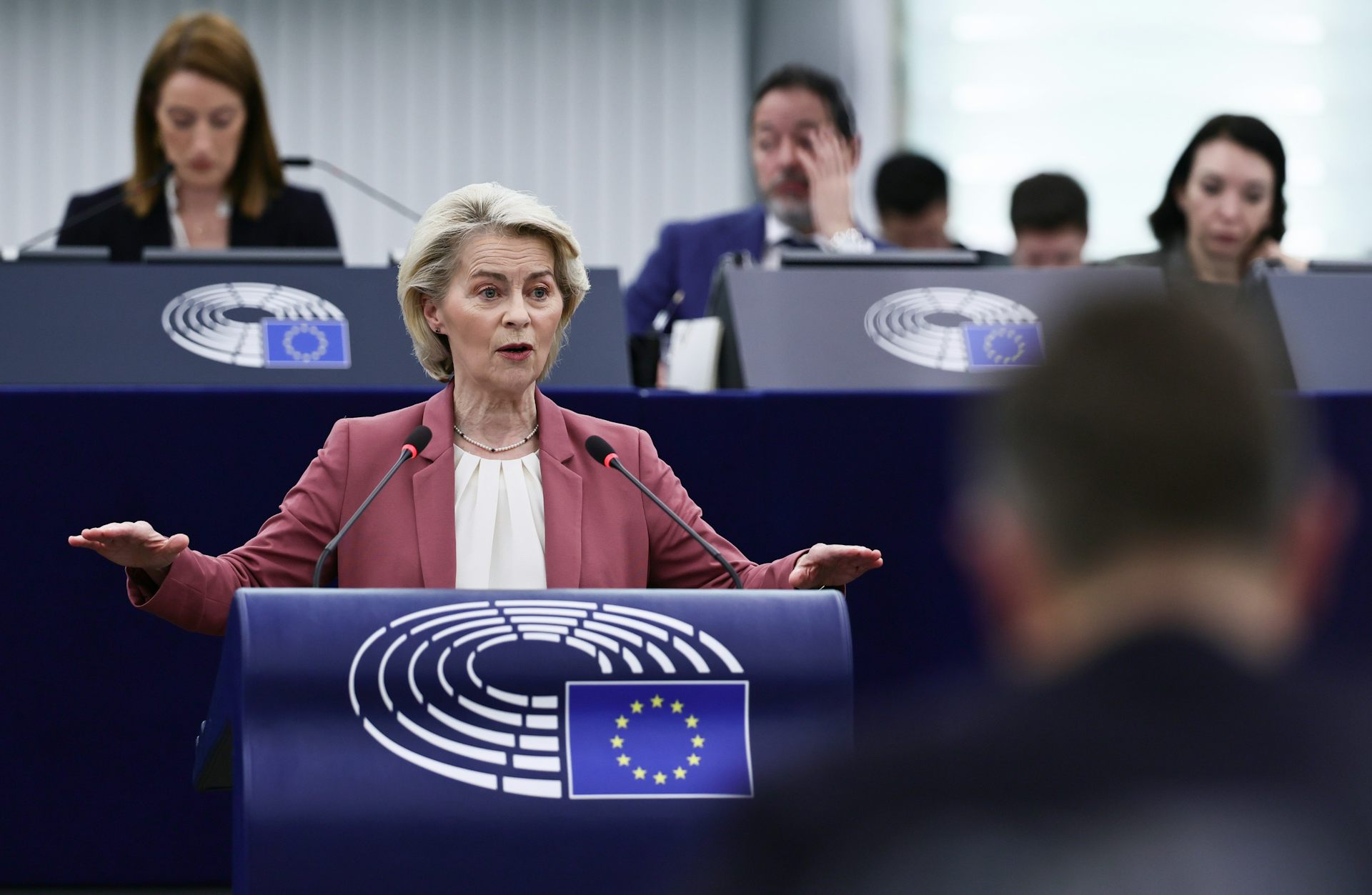 Ursula von der Leyen giving a speech. 