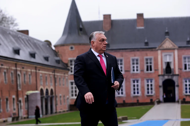 Viktor Orbán arrives to attend a meeting of EU leaders in Belgium.
