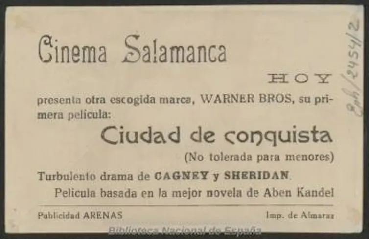 Programa de mano de una película policiaca de 1940, _Ciudad de conquista_.