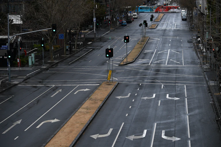 Empty street in Melbourne during a Covid lockdown.