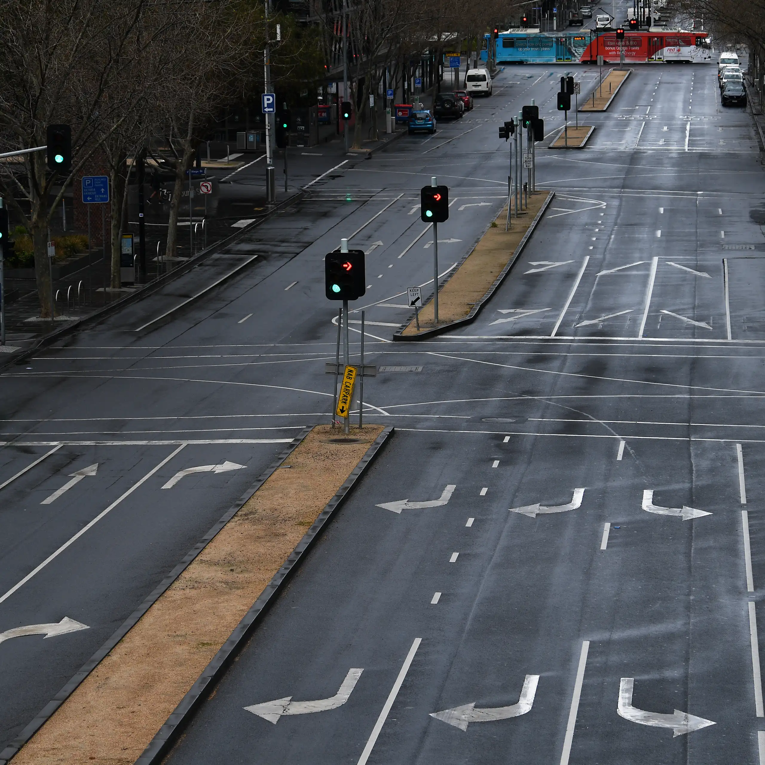 Empty street in Melbourne during a Covid lockdown.