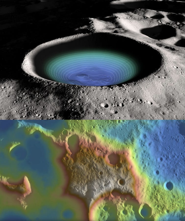 Nasa plans to have an everlasting base at the Moon via 2030 – how it may be achieved 1 Above: Shackleton Crater: a colour coded and contoured elevation illuminates the crater floor. Below: An overhead view of Mons Mouton, a flat-topped mountain, with colour-coded elevation.