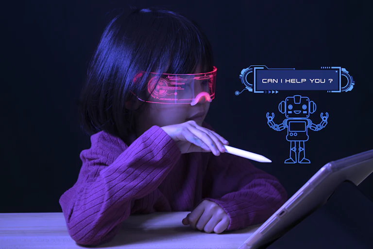 A young child looking at a screen with AI-mediated content