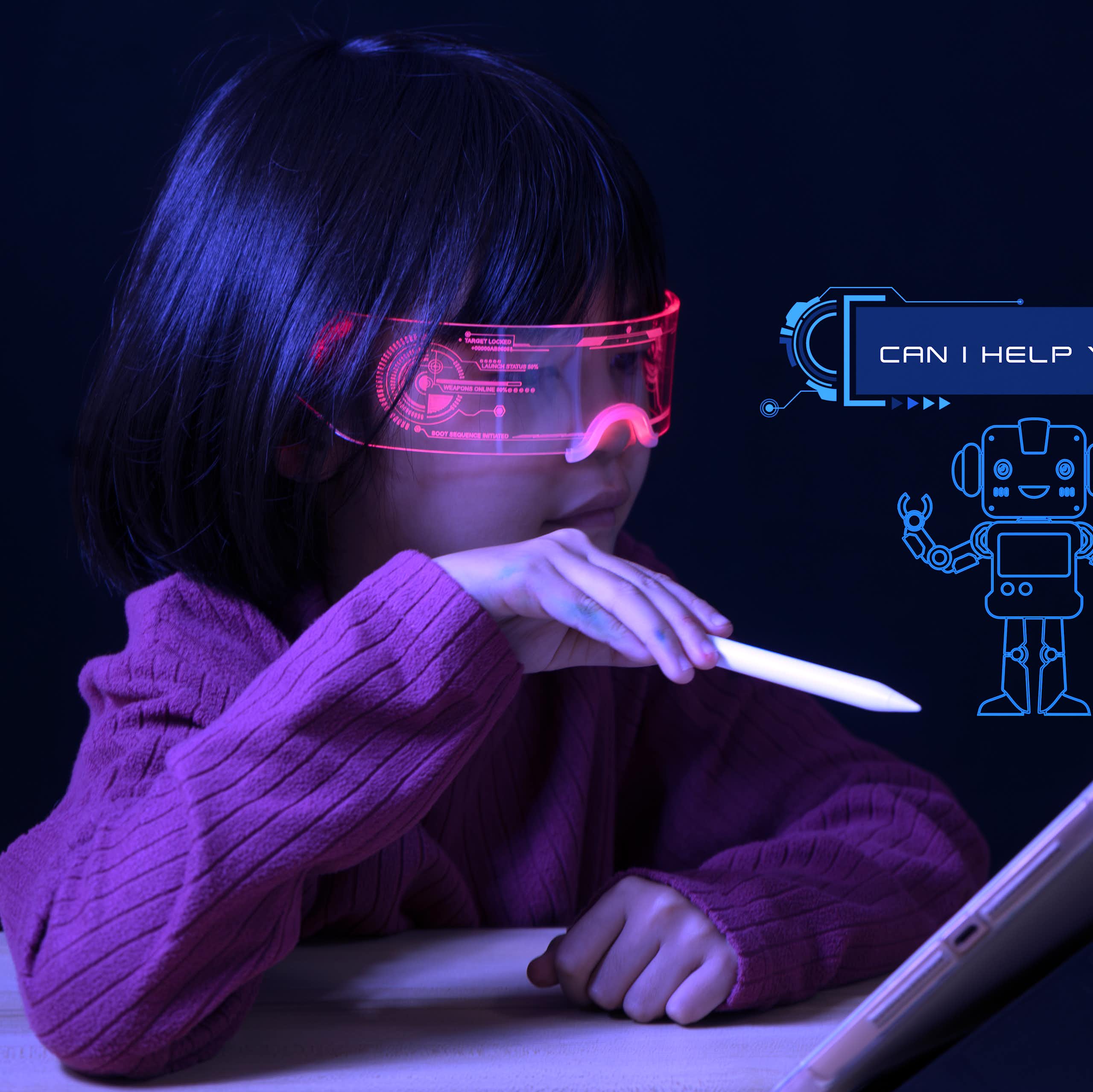A young child looking at a screen with AI-mediated content