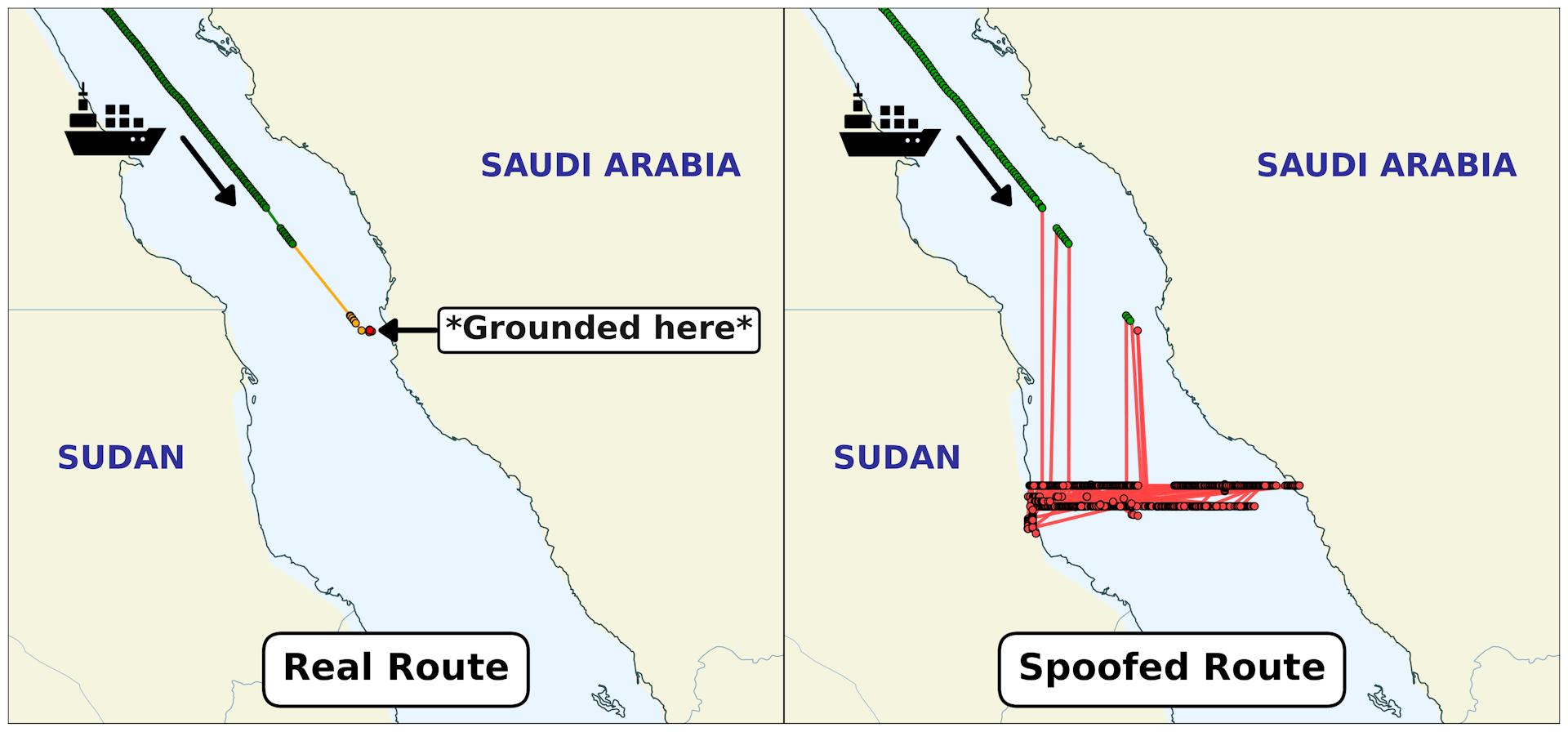 dos copias una al lado de la otra del mapa que muestra el cuerpo de agua