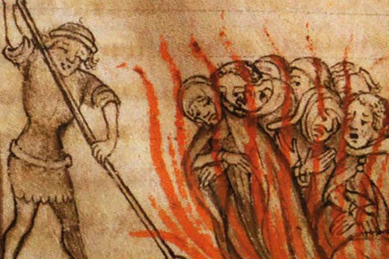The Knights Templar being burned.
