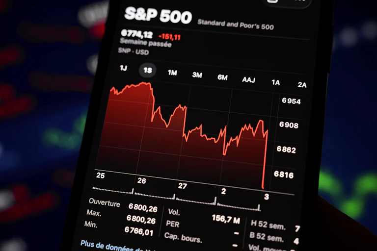 Screen showing stock market graph