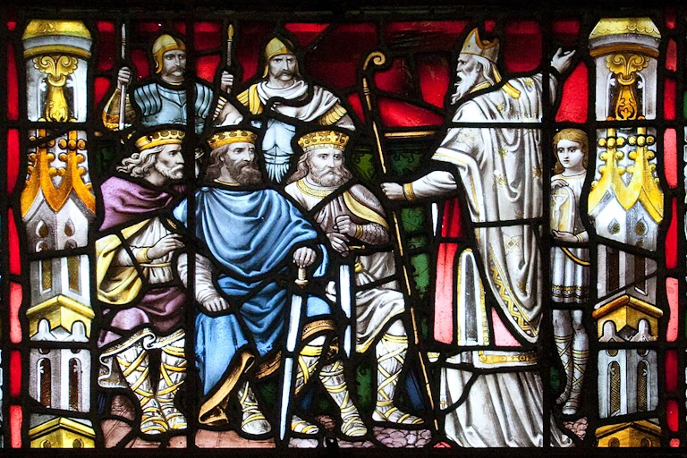 Stained glass depiction of St Patrick Preaching to the Kings