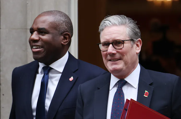 David Lammy, justice secretary, and Keir Starmer walking out of Downing Street