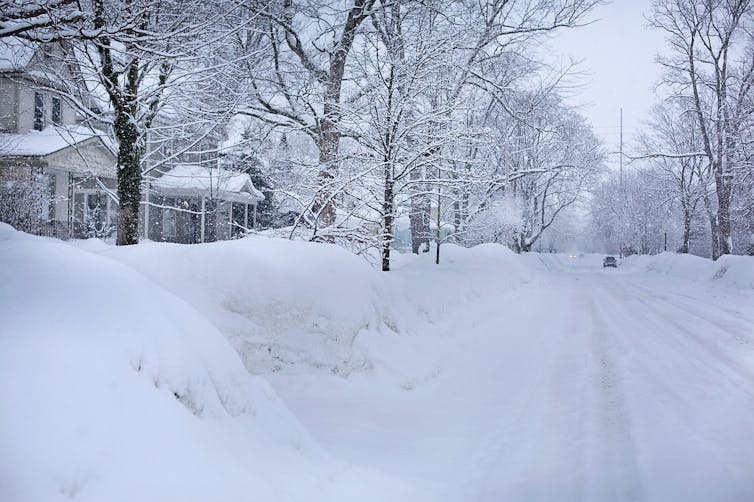 snowy suburban street scene