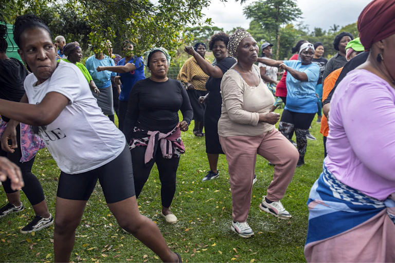 A group of women exercising