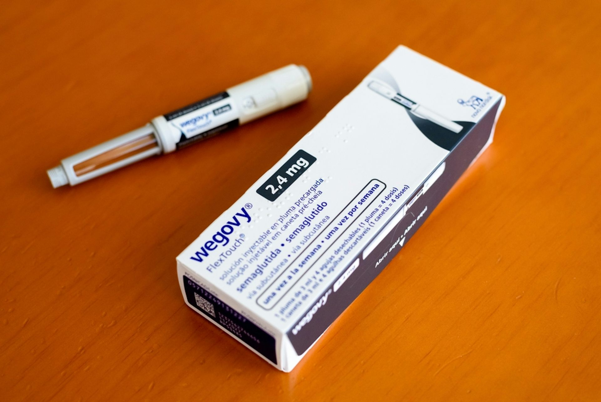 Wegovy injector pen and the box it comes in.