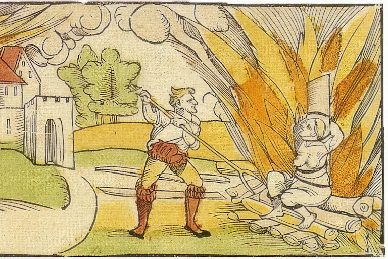 Illustration of a woman being burned at the stake